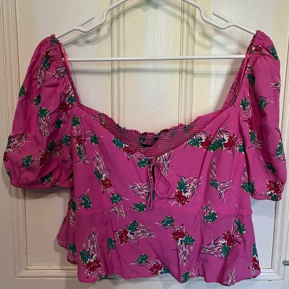 Zara Cropped Short Sleeve Floral Print Smocked Blouse X Large - Picture 8 of 8